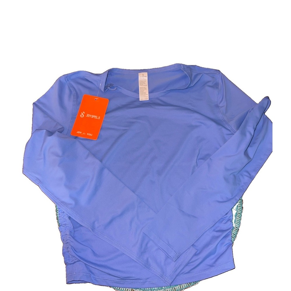 Joyspels Ruched Cropped Long Sleeve Athletic Top Periwinkle Blue